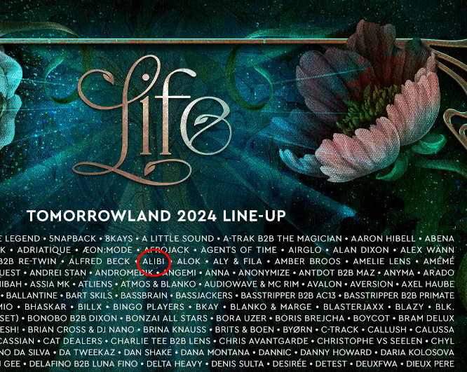 Apparition de l'alias Alibi sur la line up de Tomorrowland 2024