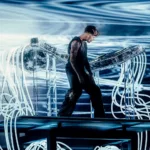 Anyma sur scène devant son setup futuriste, entouré de câbles lumineux et d’écrans.